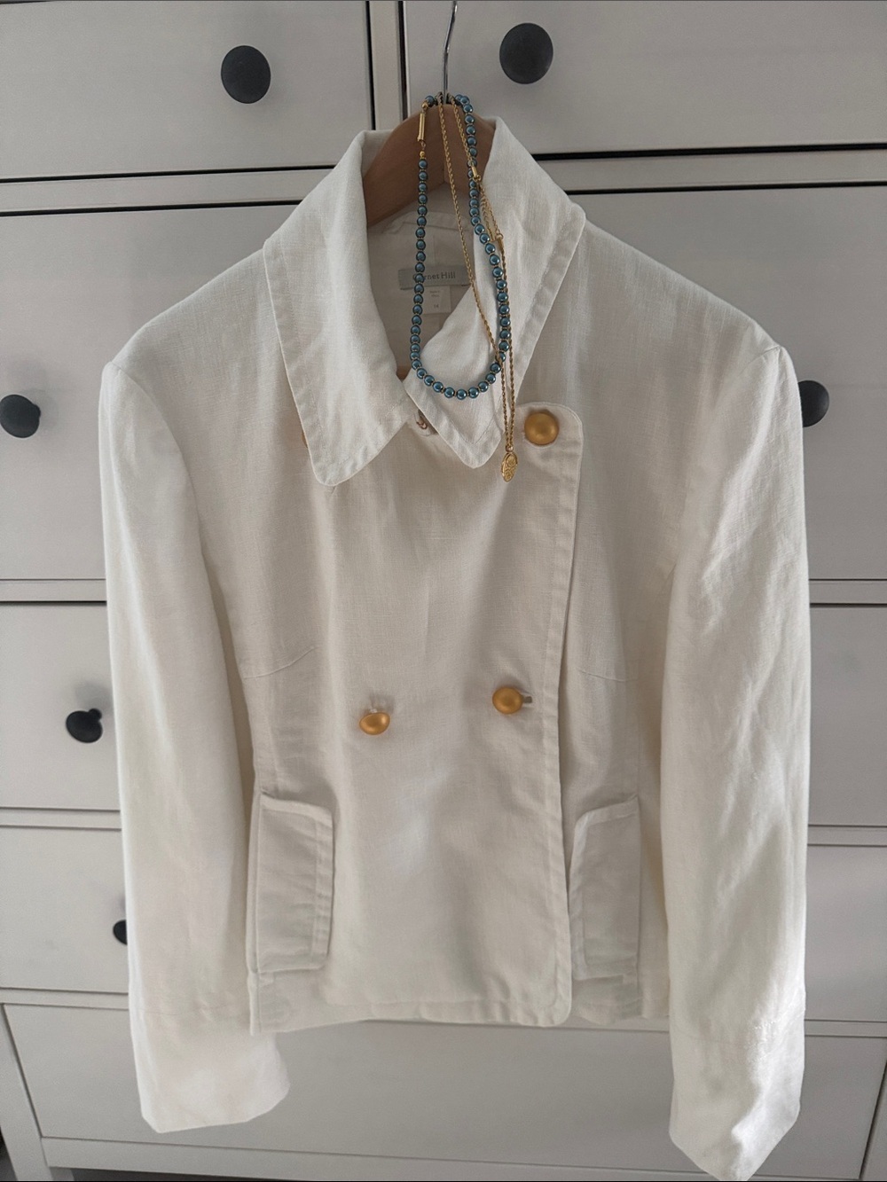 White Linen 100% Garnet Hill Short Moto Inspired Jacket Fully Lined Size 14 - Picture 7 of 9